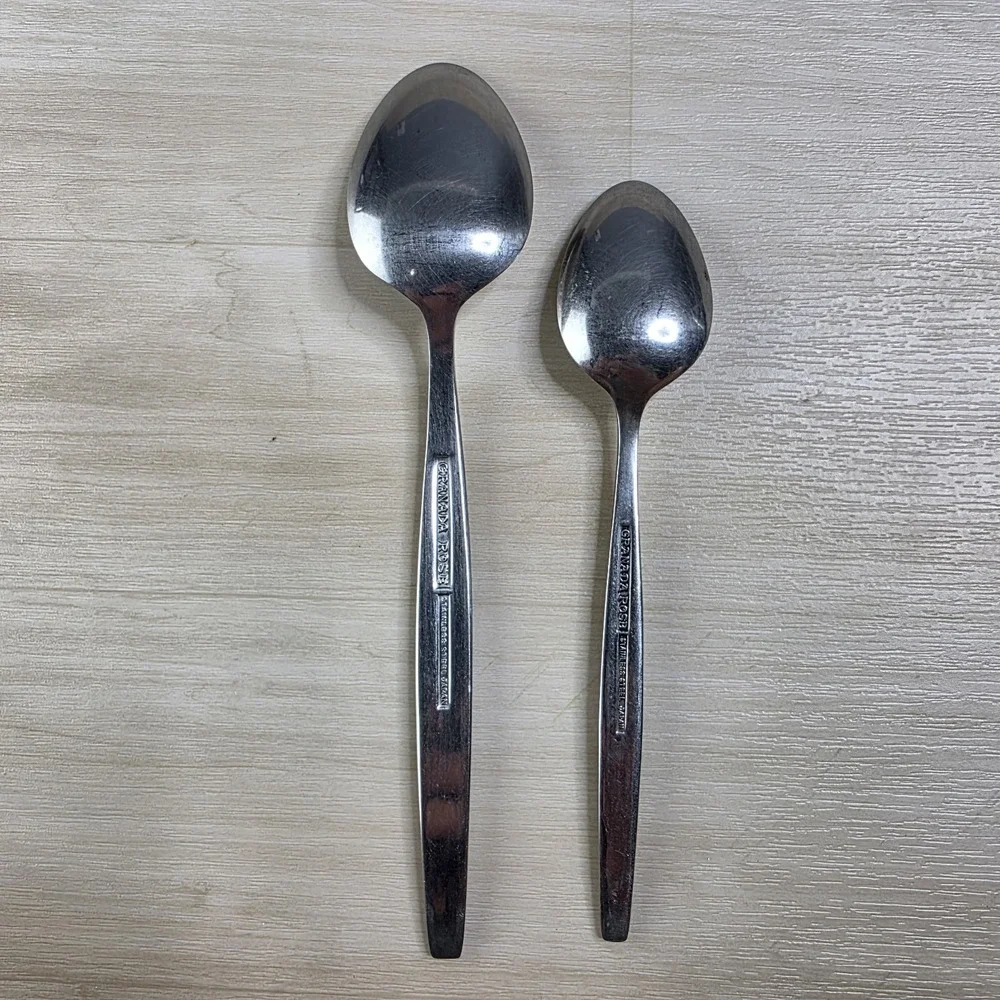 Vintage Granada Rose Flatware Lot of 2 Spoons Japan Stainless 1‎ Small 1 Large